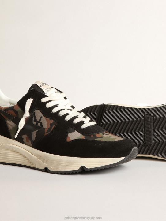 hombres Zapatillas deportivas con suela de running de nailon antidesgarro con estampado de camuflaje y estrella de piel negraGolden Goose 02H6641