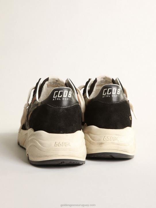 hombres Zapatillas deportivas con suela de running de nailon antidesgarro con estampado de camuflaje y estrella de piel negraGolden Goose 02H6641