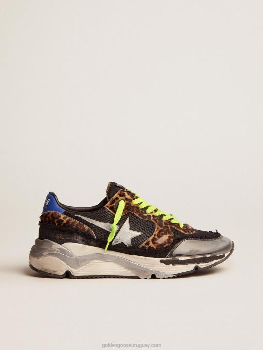 hombres Zapatillas deportivas running sole ltd de malla negra con inserciones de piel de potro con estampado de leopardoGolden Goose 02H6582