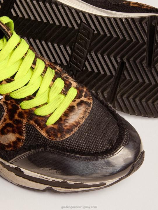 hombres Zapatillas deportivas running sole ltd de malla negra con inserciones de piel de potro con estampado de leopardoGolden Goose 02H6582