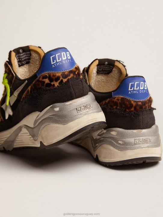 hombres Zapatillas deportivas running sole ltd de malla negra con inserciones de piel de potro con estampado de leopardoGolden Goose 02H6582