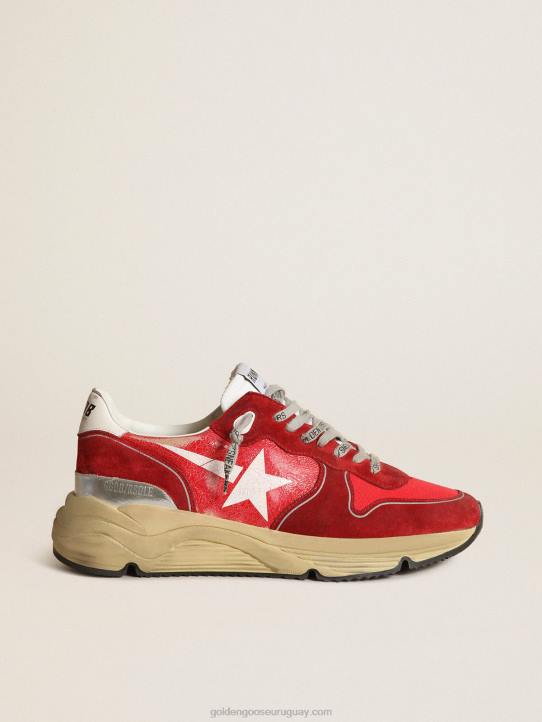 hombres Zapatillas deportivas suela running de piel craquelada roja con inserciones de ante rojo y estrella blanca serigrafiadaGolden Goose 02H6680