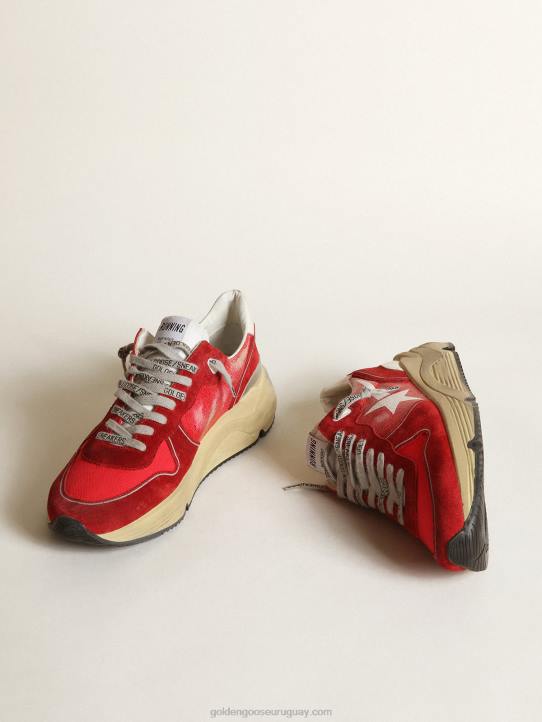 hombres Zapatillas deportivas suela running de piel craquelada roja con inserciones de ante rojo y estrella blanca serigrafiadaGolden Goose 02H6680