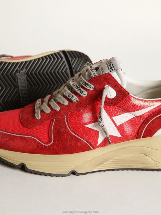 hombres Zapatillas deportivas suela running de piel craquelada roja con inserciones de ante rojo y estrella blanca serigrafiadaGolden Goose 02H6680