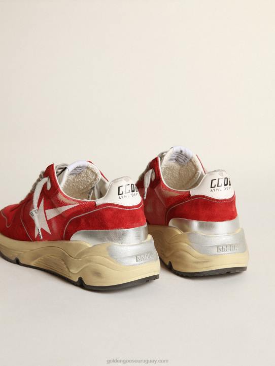 hombres Zapatillas deportivas suela running de piel craquelada roja con inserciones de ante rojo y estrella blanca serigrafiadaGolden Goose 02H6680