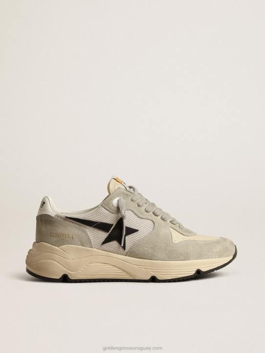 hombres suela de running de ante gris hielo y malla con estrella de piel negraGolden Goose 02H6618