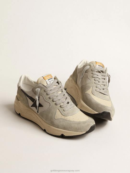 hombres suela de running de ante gris hielo y malla con estrella de piel negraGolden Goose 02H6618
