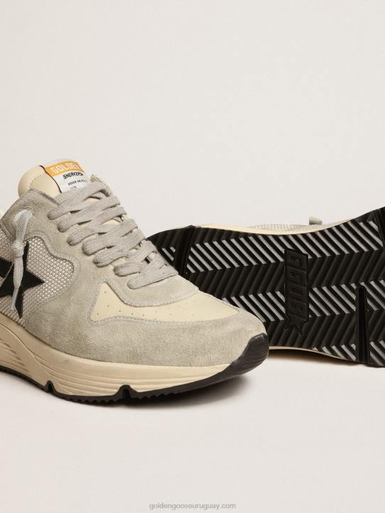 hombres suela de running de ante gris hielo y malla con estrella de piel negraGolden Goose 02H6618