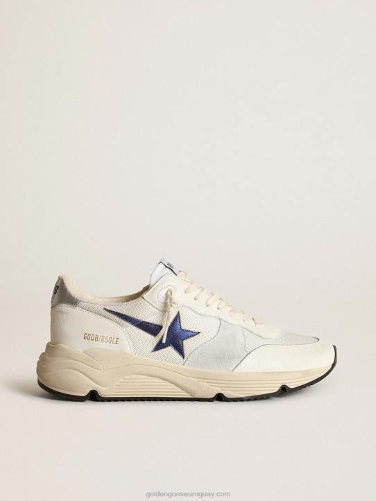 hombres suela de running de malla blanca y napa con estrella azulGolden Goose 02H6653