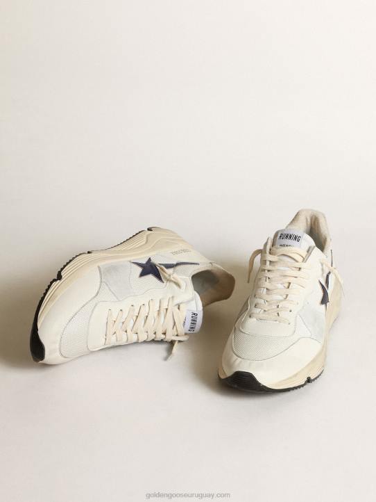 hombres suela de running de malla blanca y napa con estrella azulGolden Goose 02H6653