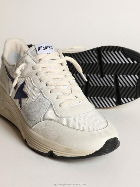 hombres suela de running de malla blanca y napa con estrella azulGolden Goose 02H6653