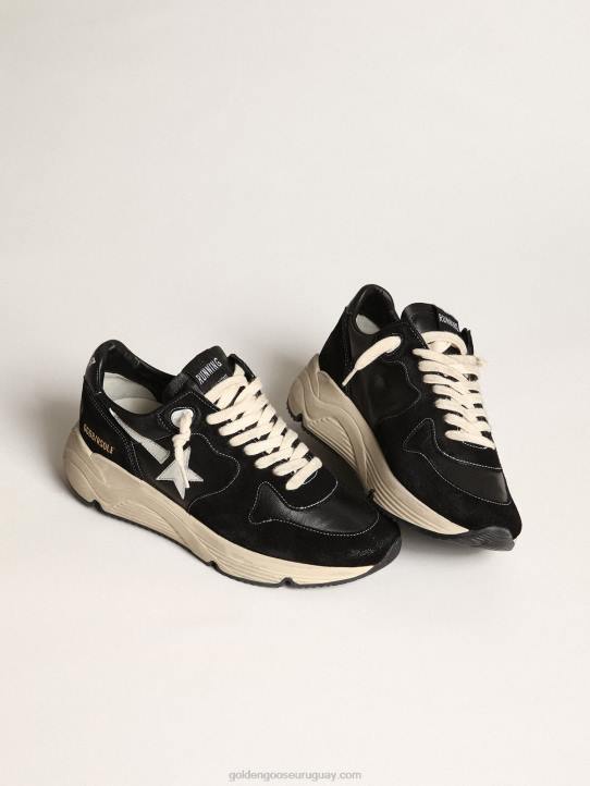hombres suela de running de napa negra y ante con estrella blancaGolden Goose 02H6656