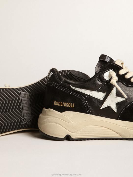 hombres suela de running de napa negra y ante con estrella blancaGolden Goose 02H6656