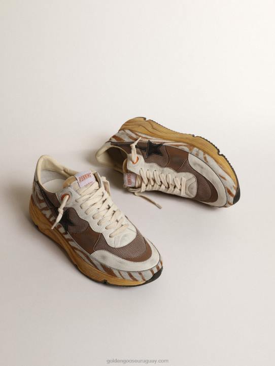 hombres suela running lab de tejido marrón y piel de potroGolden Goose 02H6635