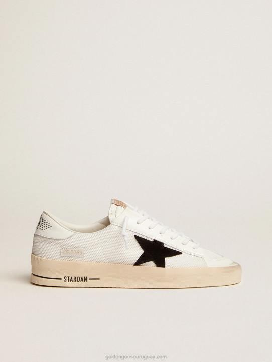 hombres zapatillas deportivas stardan de malla blanca con estrella de ante negro y refuerzo del talón de piel blancaGolden Goose 02H6508