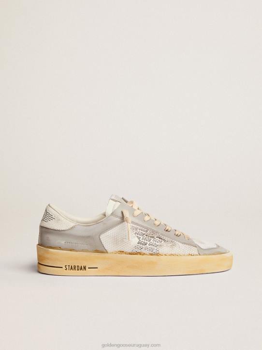 hombres zapatillas stardan con estrella de piel blanca con estampado ggdb y refuerzo del talón de piel craquelada blancaGolden Goose 02H6573