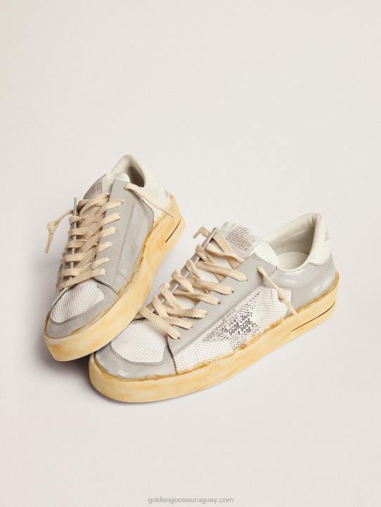 hombres zapatillas stardan con estrella de piel blanca con estampado ggdb y refuerzo del talón de piel craquelada blancaGolden Goose 02H6573