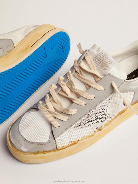 hombres zapatillas stardan con estrella de piel blanca con estampado ggdb y refuerzo del talón de piel craquelada blancaGolden Goose 02H6573