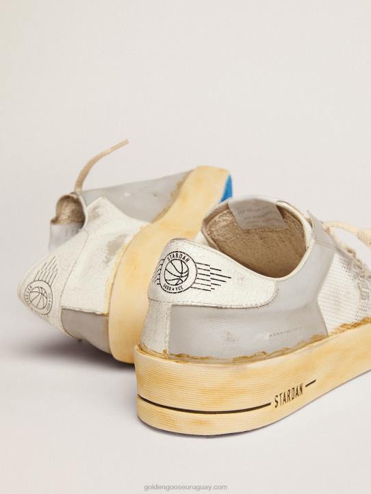 hombres zapatillas stardan con estrella de piel blanca con estampado ggdb y refuerzo del talón de piel craquelada blancaGolden Goose 02H6573