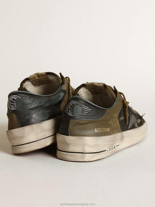 hombres zapatillas stardan de nubuck verde militar y malla negra con estrella de piel blancaGolden Goose 02H6650