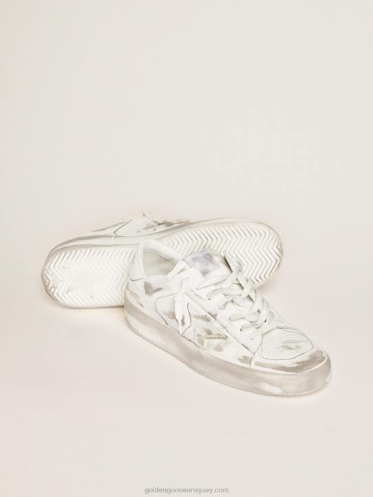 hombres zapatillas stardan de piel blanca con tratamiento desgastadoGolden Goose 02H6627