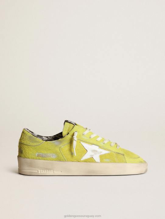 hombres zapatillas stardan de piel de potro amarillo flúor con estrella de piel blancaGolden Goose 02H6532