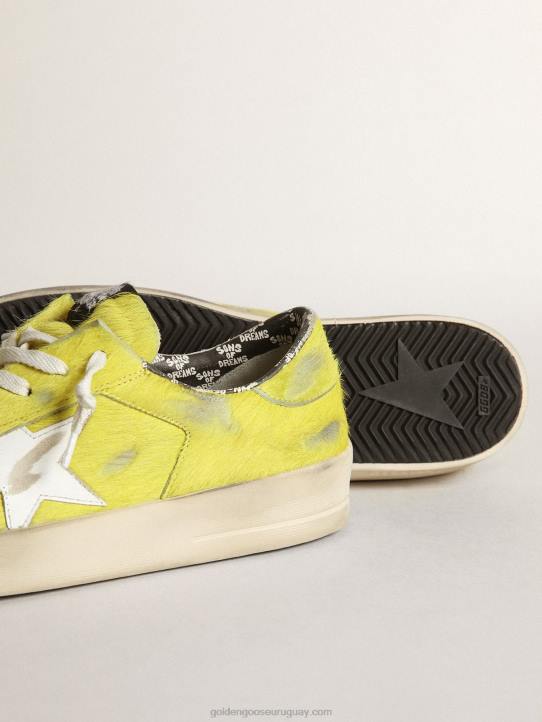 hombres zapatillas stardan de piel de potro amarillo flúor con estrella de piel blancaGolden Goose 02H6532