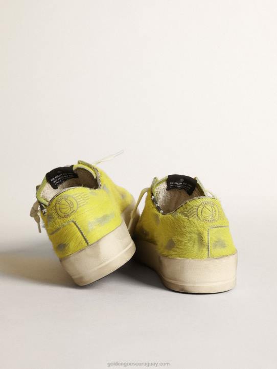 hombres zapatillas stardan de piel de potro amarillo flúor con estrella de piel blancaGolden Goose 02H6532