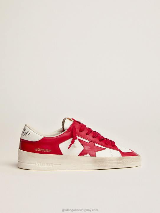 hombres zapatillas stardan de piel roja y blancaGolden Goose 02H6586