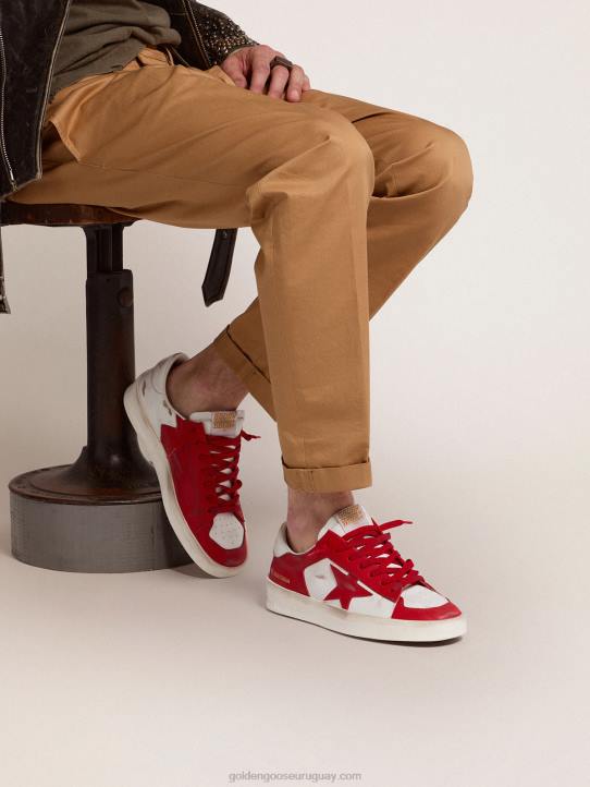 hombres zapatillas stardan de piel roja y blancaGolden Goose 02H6586