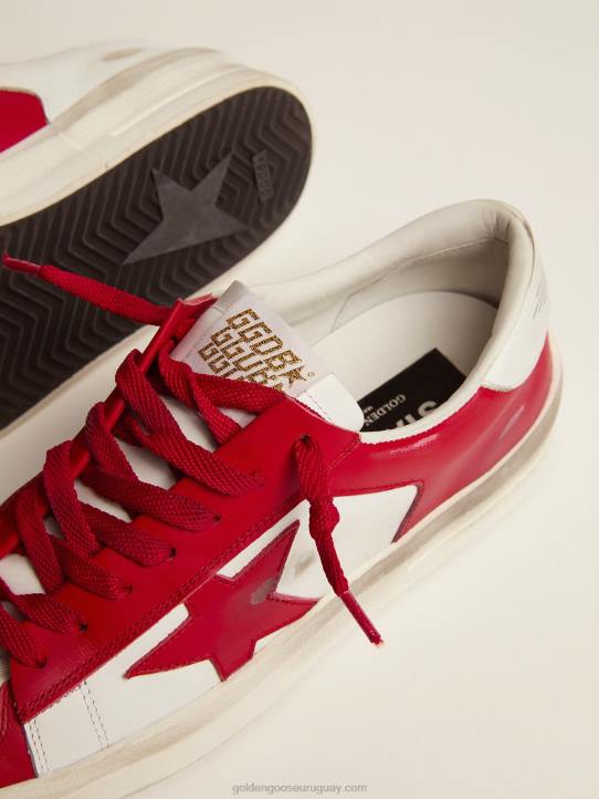 hombres zapatillas stardan de piel roja y blancaGolden Goose 02H6586