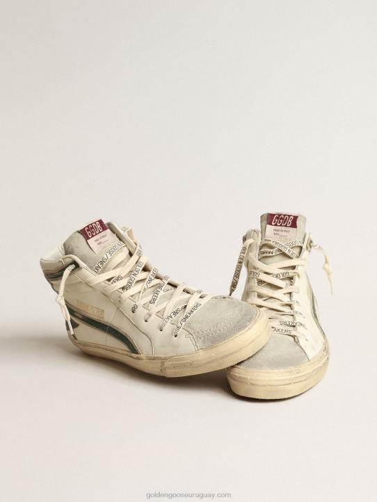 hombres Chanclas de napa beige con estrella y flash de piel laminada verdeGolden Goose 02H6620