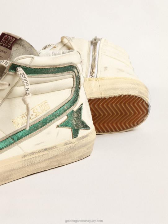 hombres Chanclas de napa beige con estrella y flash de piel laminada verdeGolden Goose 02H6620
