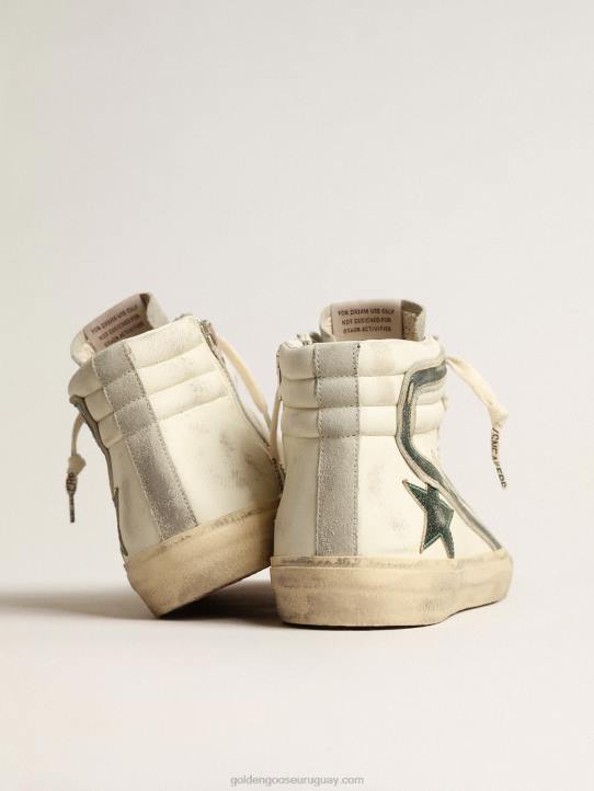 hombres Chanclas de napa beige con estrella y flash de piel laminada verdeGolden Goose 02H6620