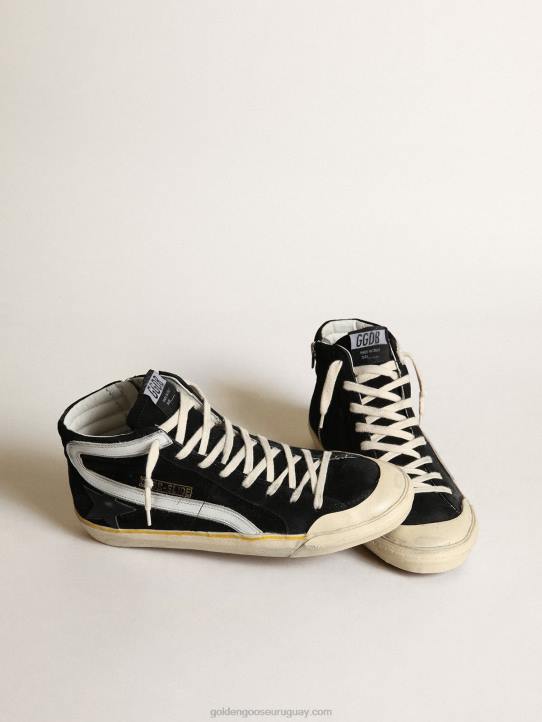 hombres Zapatillas deportivas slide penstar de ante negro con estrella de piel negra y flash de piel blancaGolden Goose 02H6577