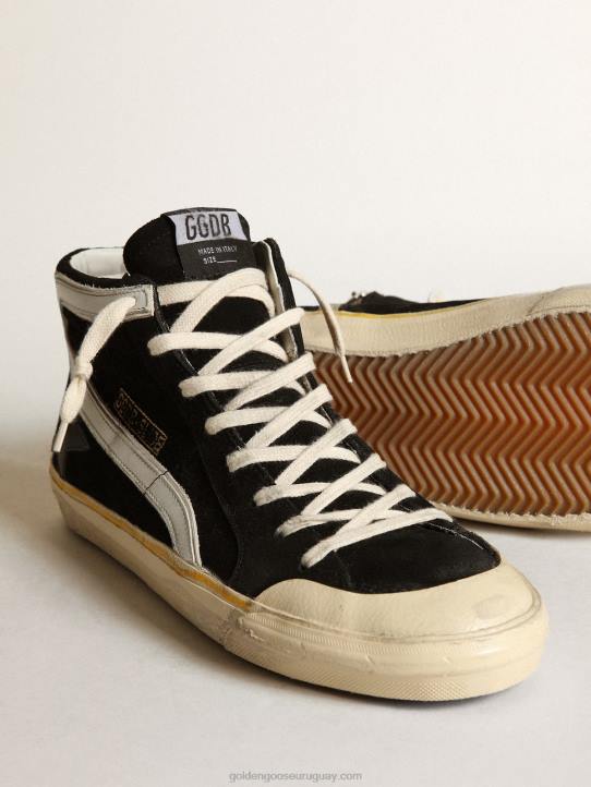 hombres Zapatillas deportivas slide penstar de ante negro con estrella de piel negra y flash de piel blancaGolden Goose 02H6577