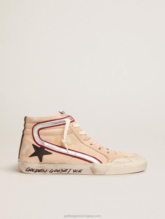 hombres Zapatillas deportivas slide penstar de napa color salmón claro con estrella de piel negraGolden Goose 02H6555
