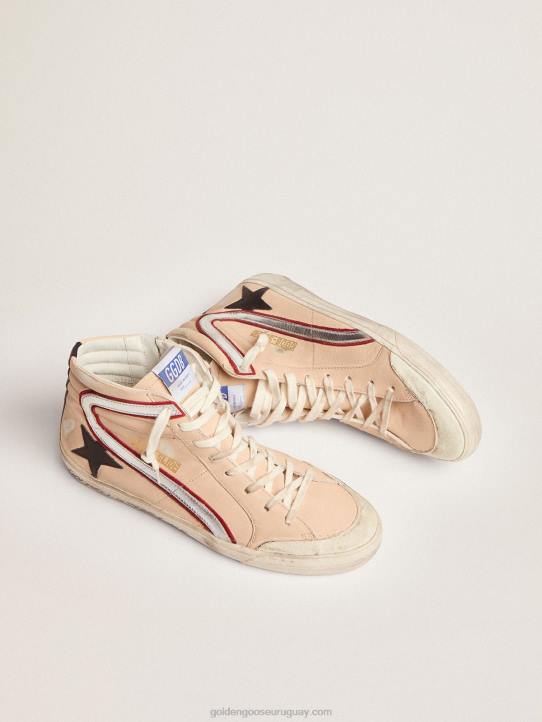 hombres Zapatillas deportivas slide penstar de napa color salmón claro con estrella de piel negraGolden Goose 02H6555