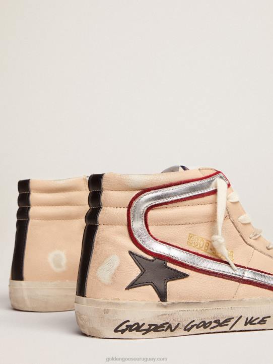 hombres Zapatillas deportivas slide penstar de napa color salmón claro con estrella de piel negraGolden Goose 02H6555