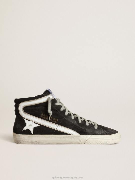 hombres chanclas de denim azul marino con estrella y flash de piel blancaGolden Goose 02H6554