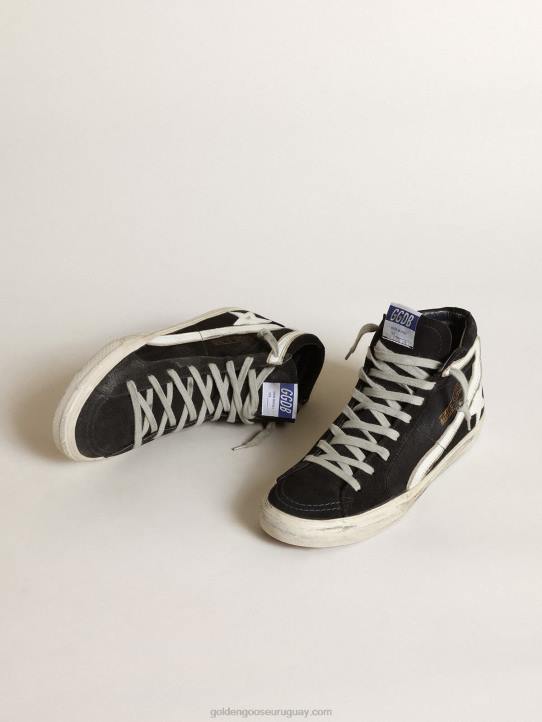 hombres chanclas de denim azul marino con estrella y flash de piel blancaGolden Goose 02H6554