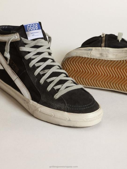 hombres chanclas de denim azul marino con estrella y flash de piel blancaGolden Goose 02H6554