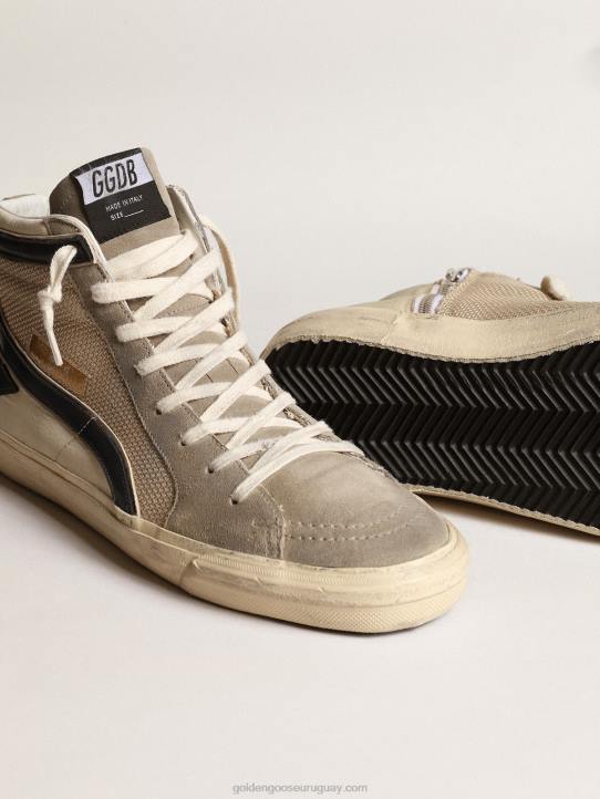 hombres chanclas de malla beige y nailon con estrella y flash de piel azulGolden Goose 02H6645