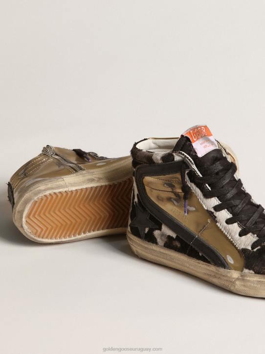 hombres slide lab de piel de potro con estampado de cebra y aplicaciones doradasGolden Goose 02H6666