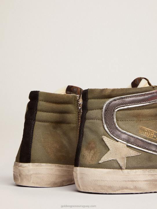 hombres slide penstar de lona verde militar con estrella color hieloGolden Goose 02H6662