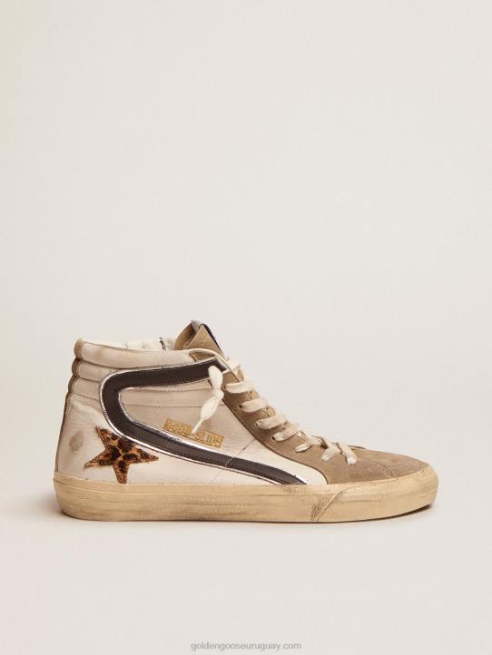 hombres zapatillas deportivas slide con estrella de piel de potro con estampado de leopardo y flash de piel negraGolden Goose 02H6524