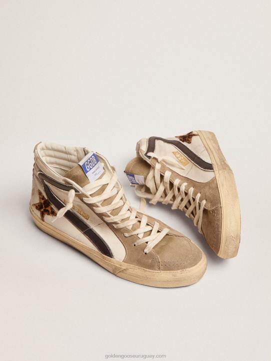 hombres zapatillas deportivas slide con estrella de piel de potro con estampado de leopardo y flash de piel negraGolden Goose 02H6524