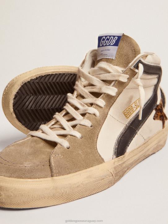 hombres zapatillas deportivas slide con estrella de piel de potro con estampado de leopardo y flash de piel negraGolden Goose 02H6524