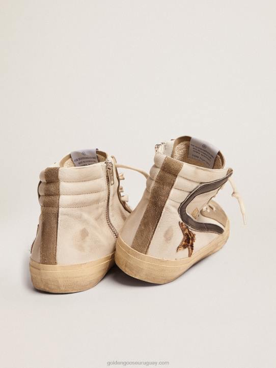 hombres zapatillas deportivas slide con estrella de piel de potro con estampado de leopardo y flash de piel negraGolden Goose 02H6524