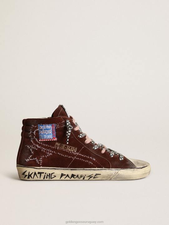 hombres zapatillas deportivas slide en ante color chocolate con pespuntes blancos en la estrella y flashGolden Goose 02H6677